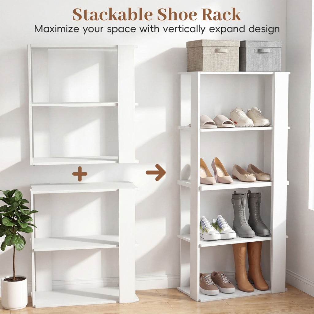 3-Tier Shoe Rack Organizer Stackable Storage - White