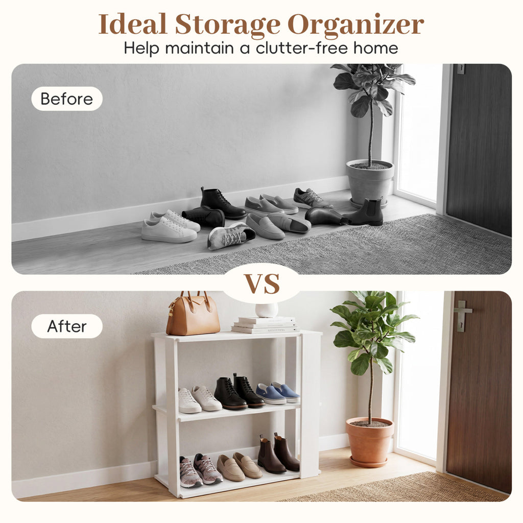 3-Tier Shoe Rack Organizer Stackable Storage - White