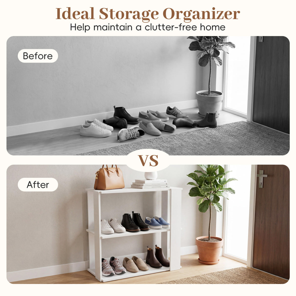 3-Tier Shoe Rack Organizer Stackable Storage - White