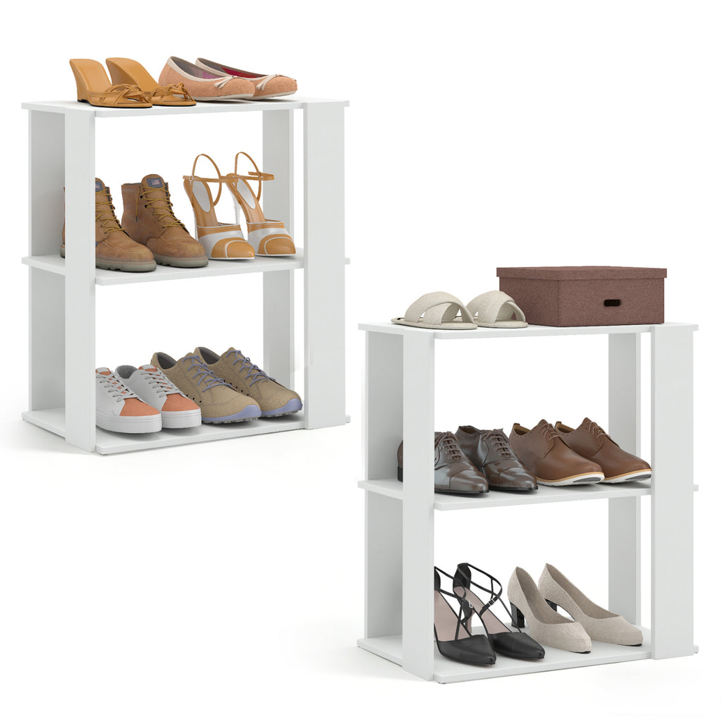 3-Tier Shoe Rack Set of 2, White - Stackable Storage