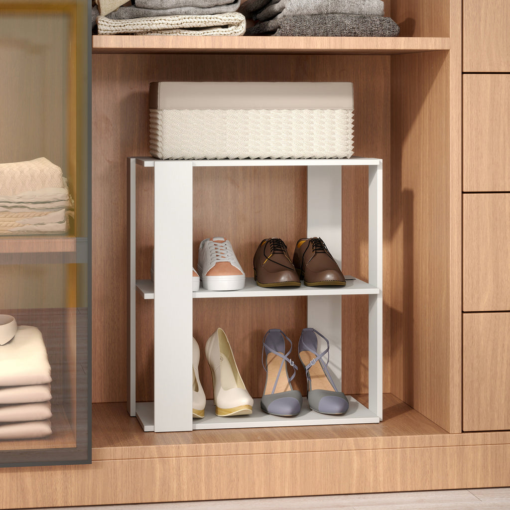 3-Tier Shoe Rack Set of 2, White - Stackable Storage