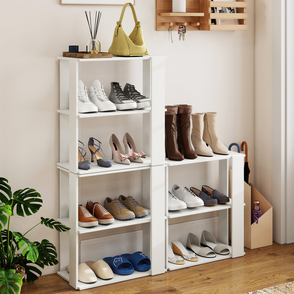 3-Tier Shoe Rack Set of 2, White - Stackable Storage