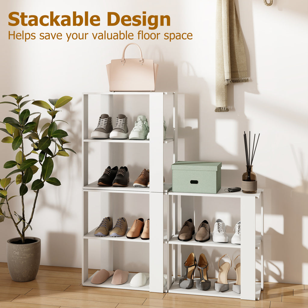 3-Tier Shoe Rack Set of 2, White - Stackable Storage