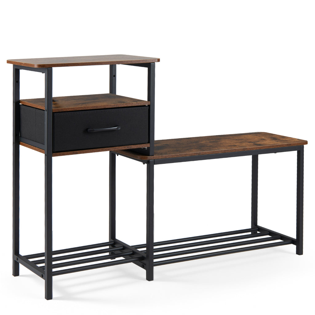 3-Tier Shoe Storage Bench with Drawer - Rustic Brown