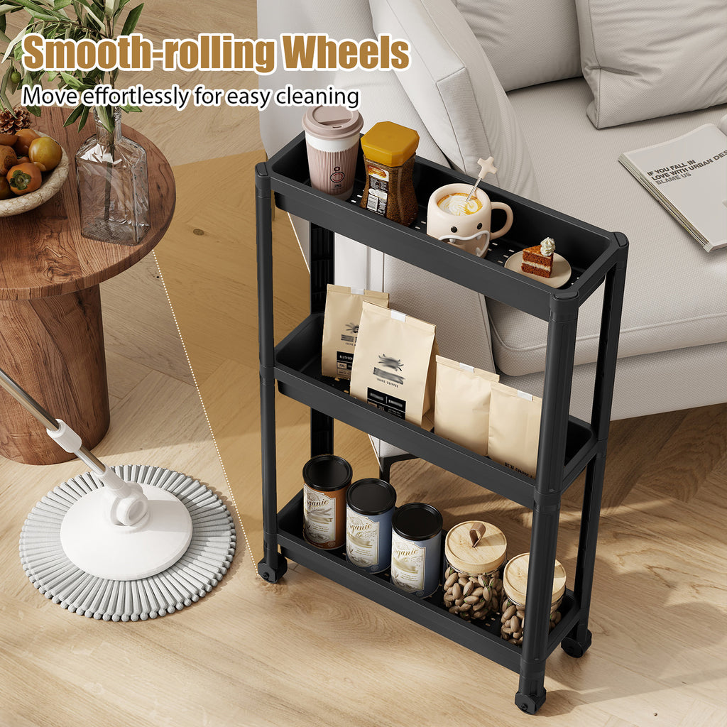 3-Tier Slim Rolling Storage Cart Black (2-Pack)