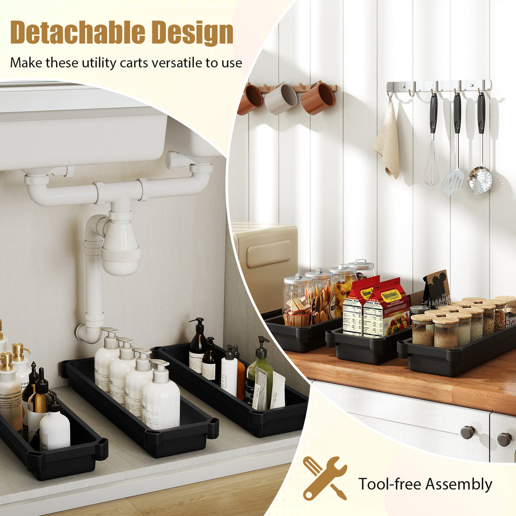 3-Tier Slim Rolling Storage Cart Black (2-Pack)