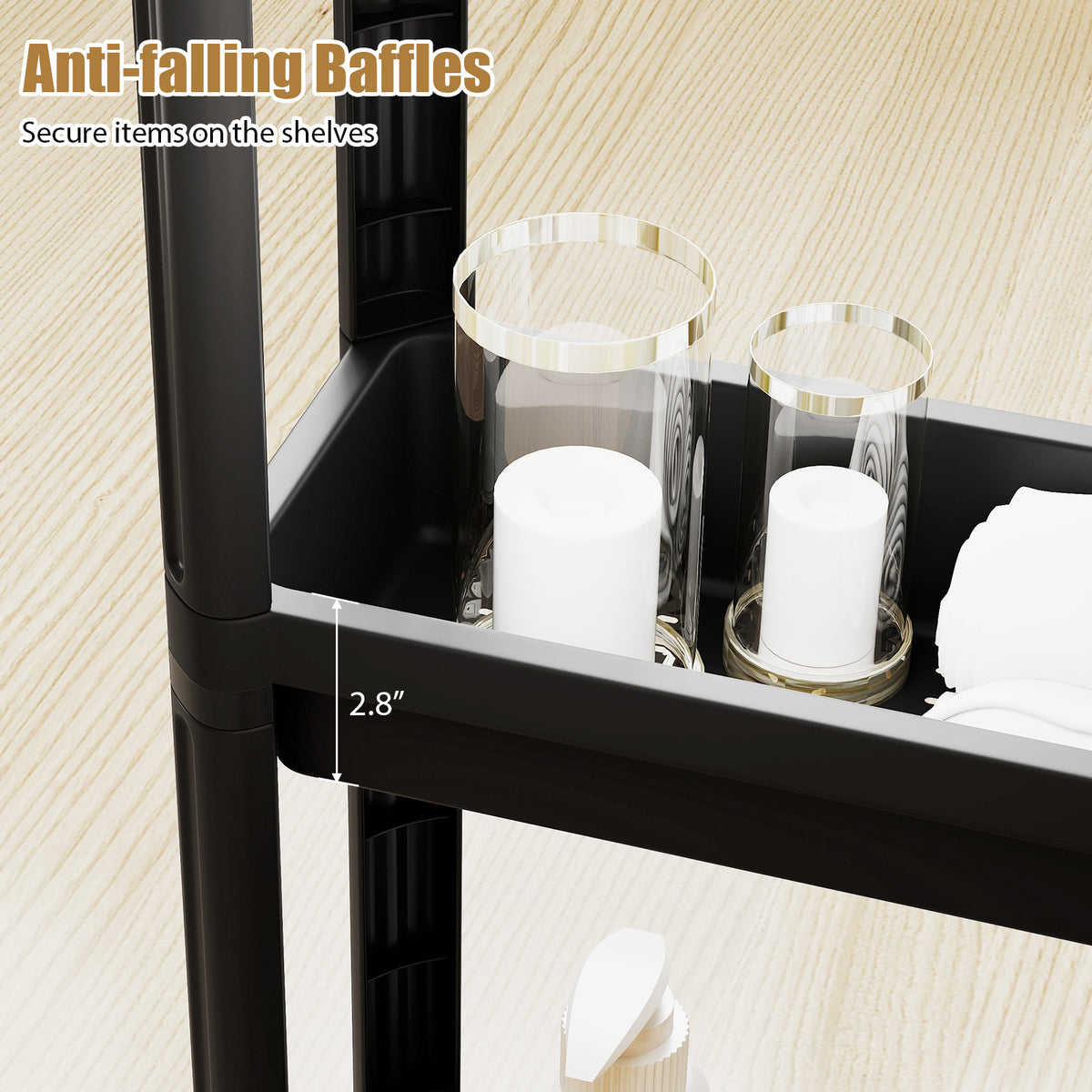 3-Tier Slim Rolling Storage Cart Black (2-Pack)