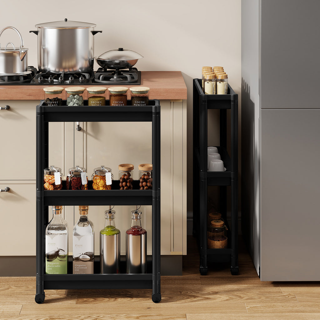 3-Tier Slim Rolling Storage Cart Black (2-Pack)