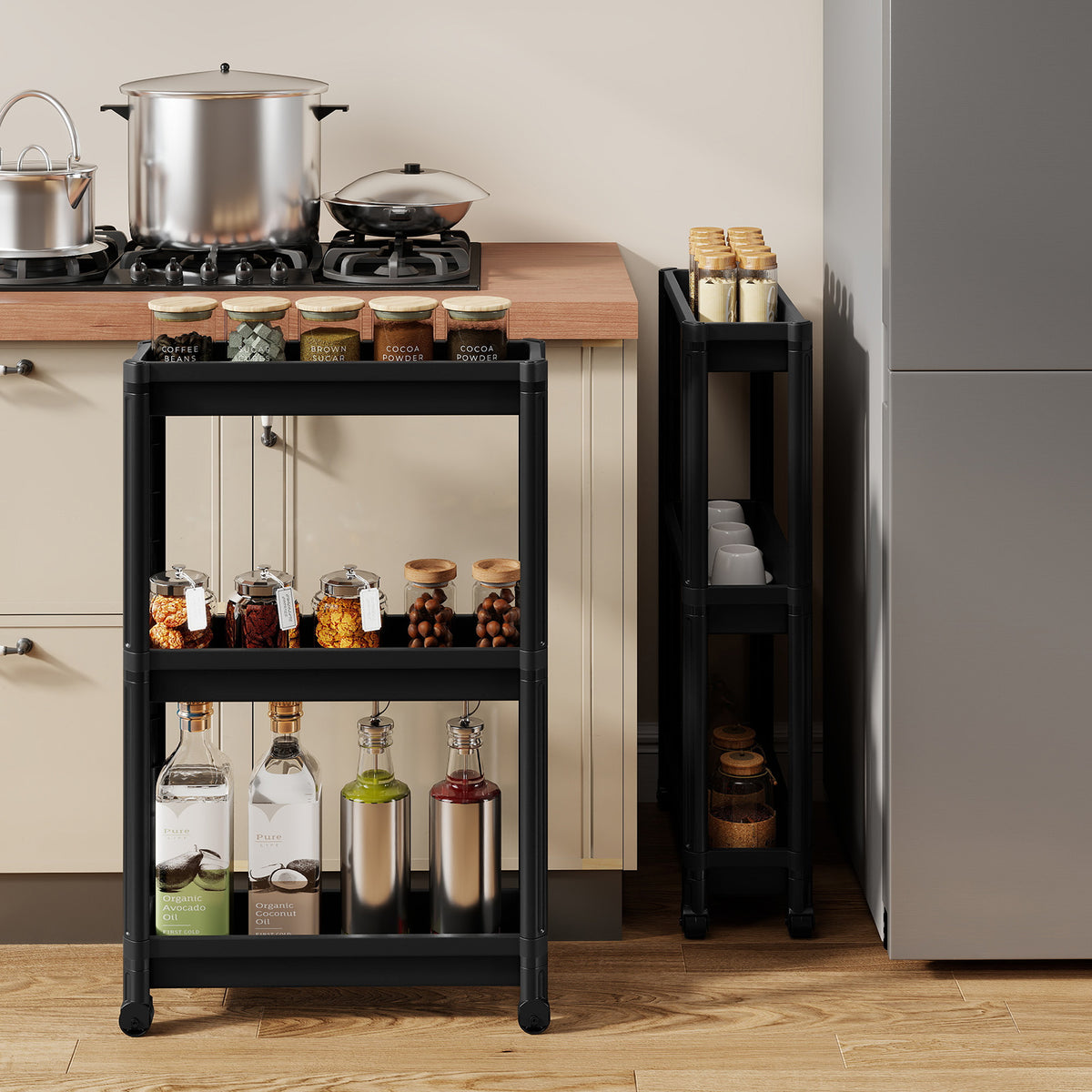 3-Tier Slim Rolling Storage Cart Black (2-Pack)