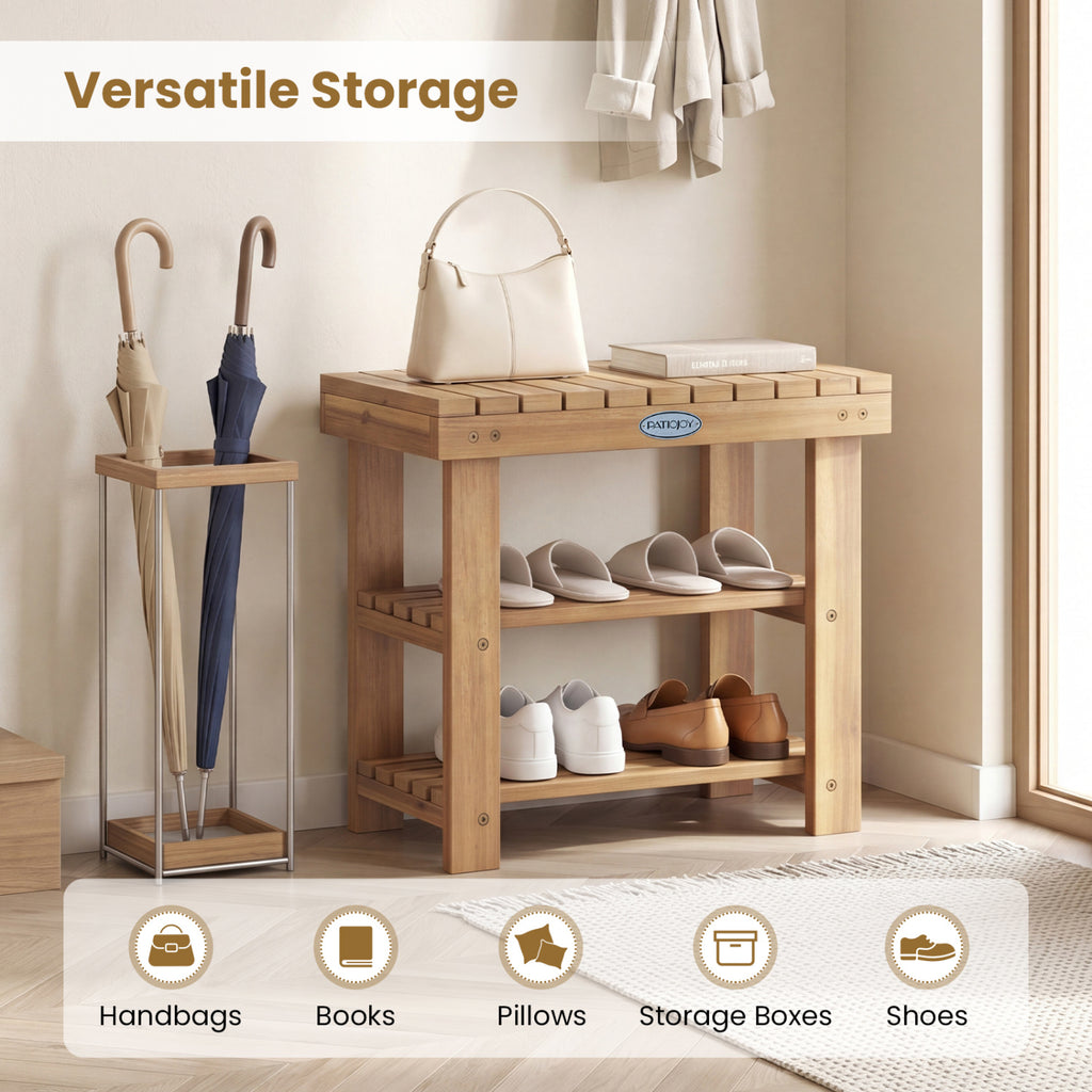 3-Tier Solid Wood Shoe Rack Bench - S