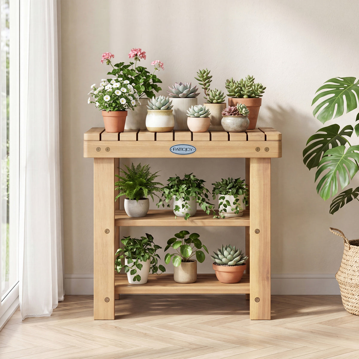3-Tier Solid Wood Shoe Rack Bench - S