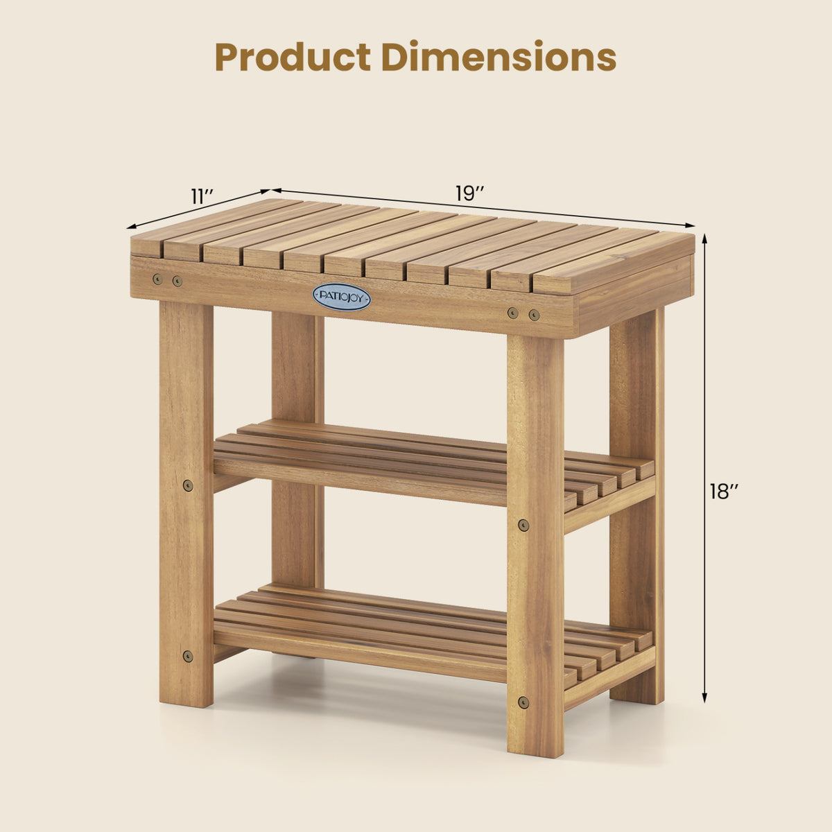 3-Tier Solid Wood Shoe Rack Bench - S