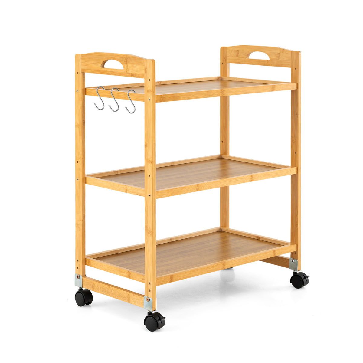 3-Tier Bamboo Storage Rolling Cart with Locking Wheels - Natural