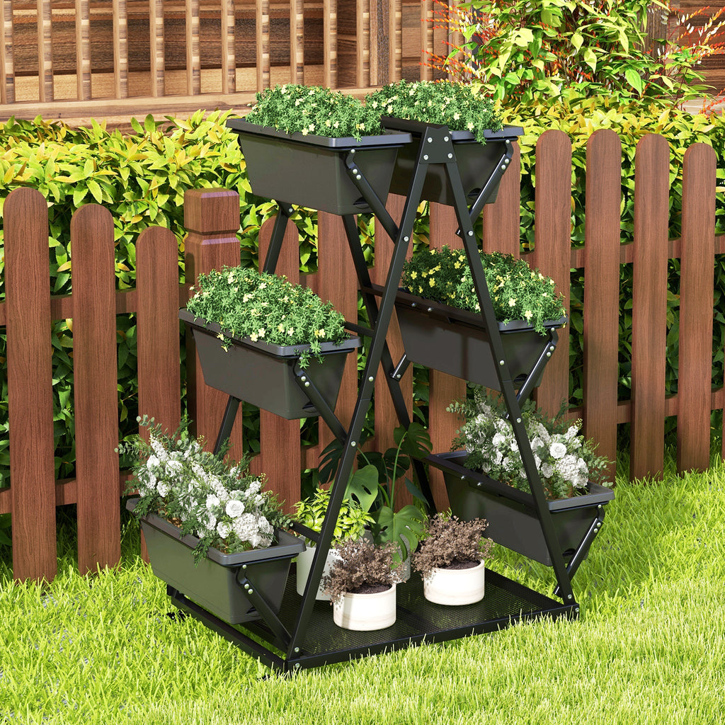 3-Tier Vertical Raised Garden Bed with Wheels - 6 Planter Boxes, Black