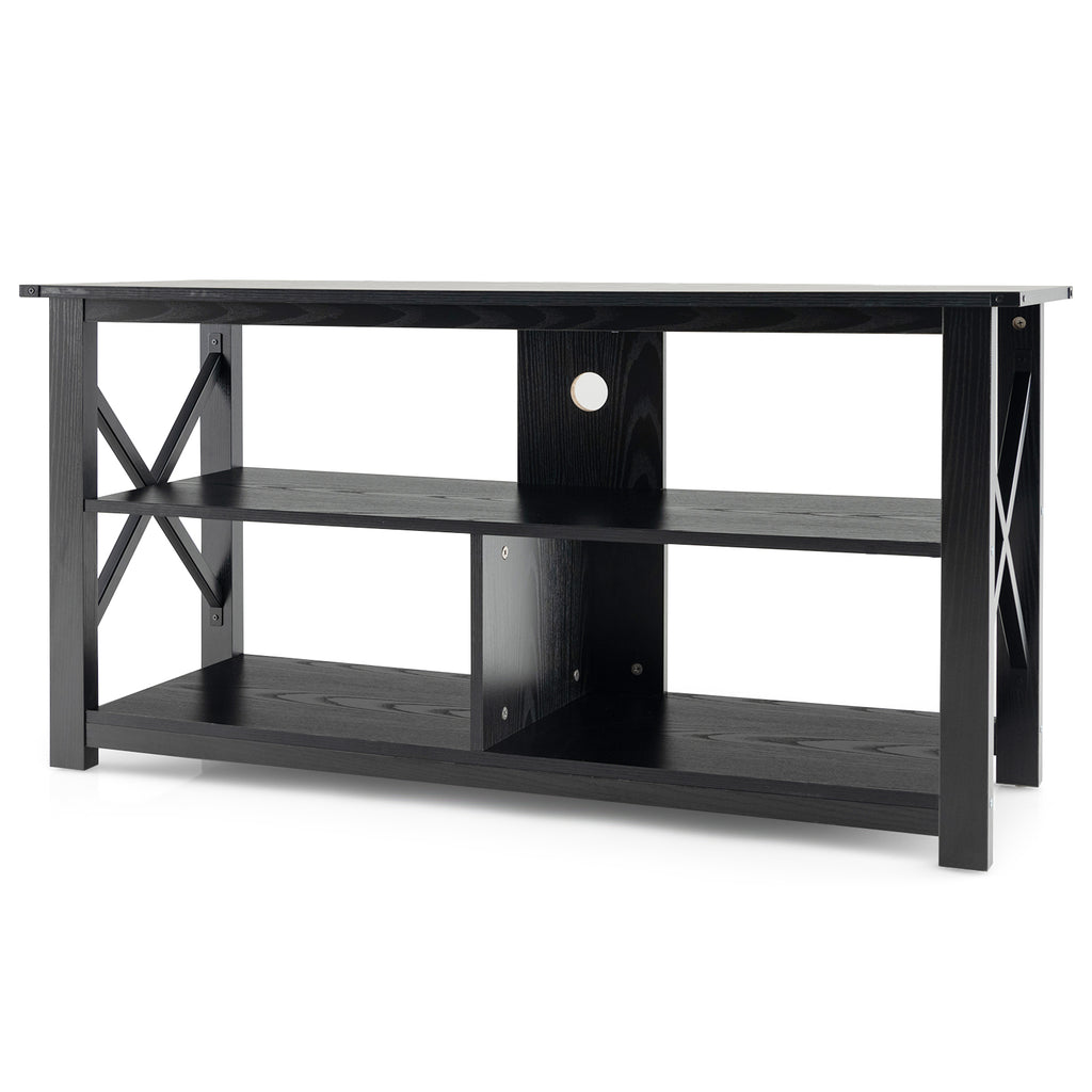 3-Tier Wood TV Stand for 55-Inch TVs with Open Shelves - Black