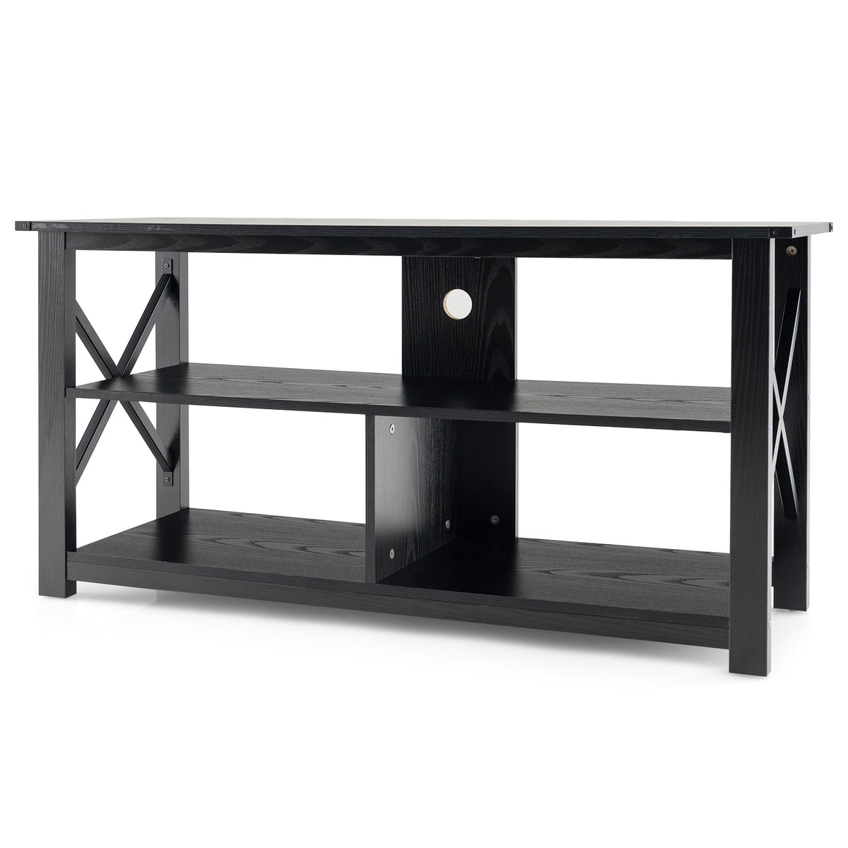 3-Tier Wood TV Stand for 55-Inch TVs with Open Shelves - Black