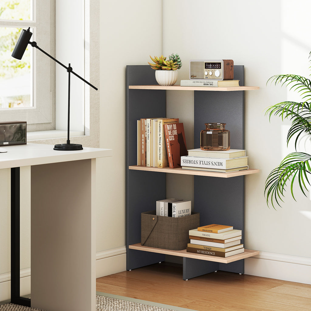 3-Tier Wooden Bookshelf with Anti-Tipping Kit - Oak