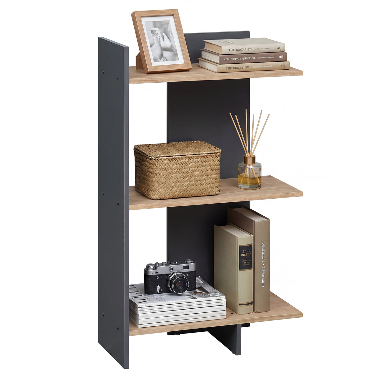 3-Tier Wooden Bookshelf with Anti-Tipping Kit - Oak