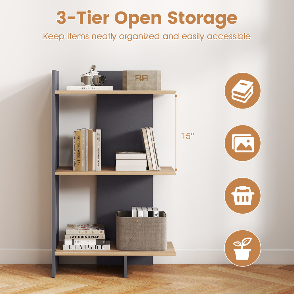 3-Tier Wooden Bookshelf with Anti-Tipping Kit - Oak