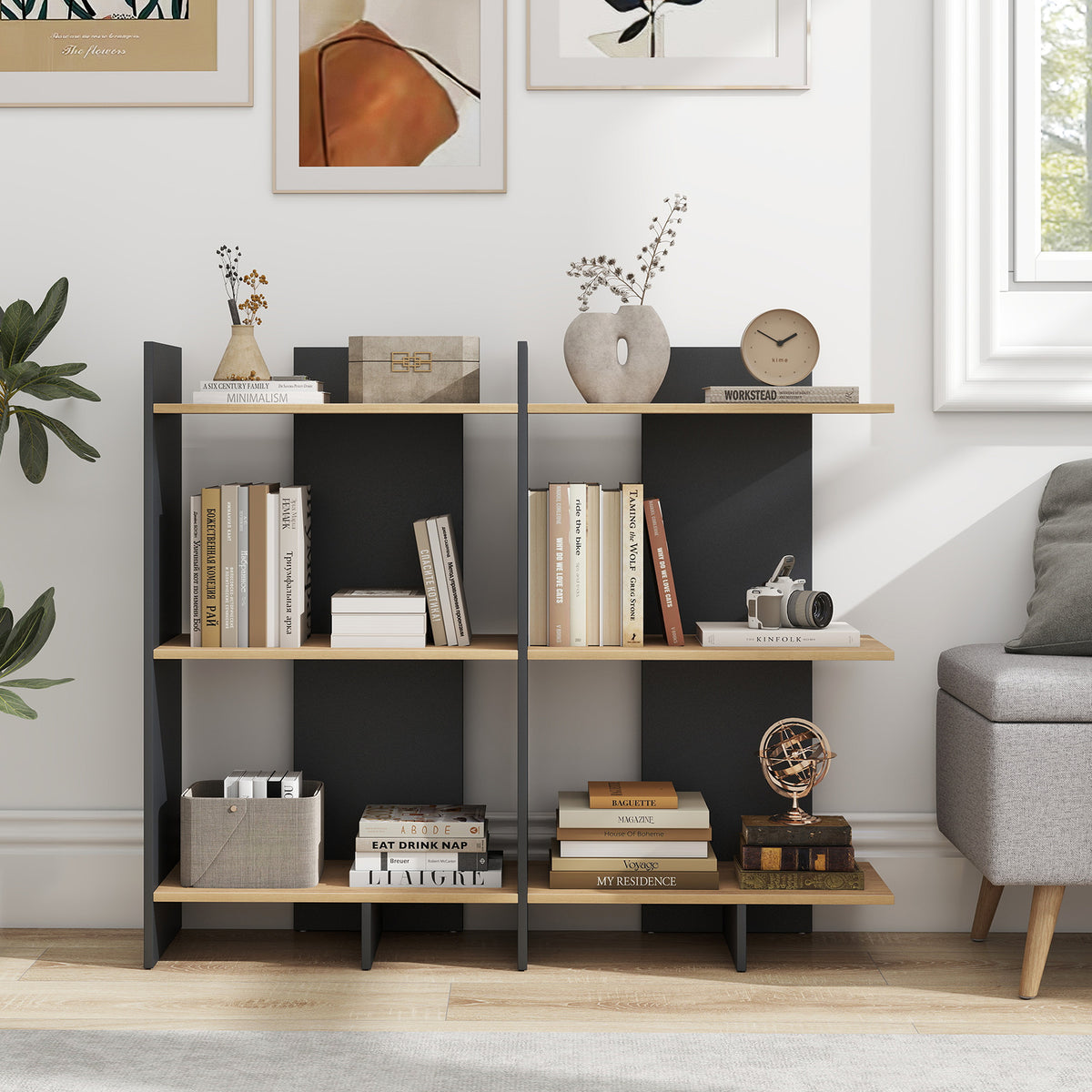 3-Tier Wooden Bookshelf with Anti-Tipping Kit - Oak