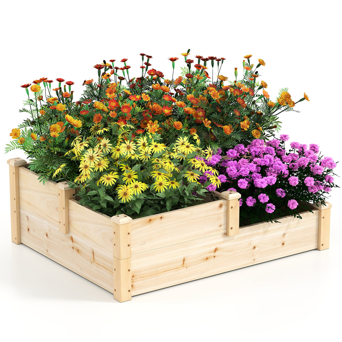 3-Tier Wooden Raised Garden Bed with Open-Ended Base