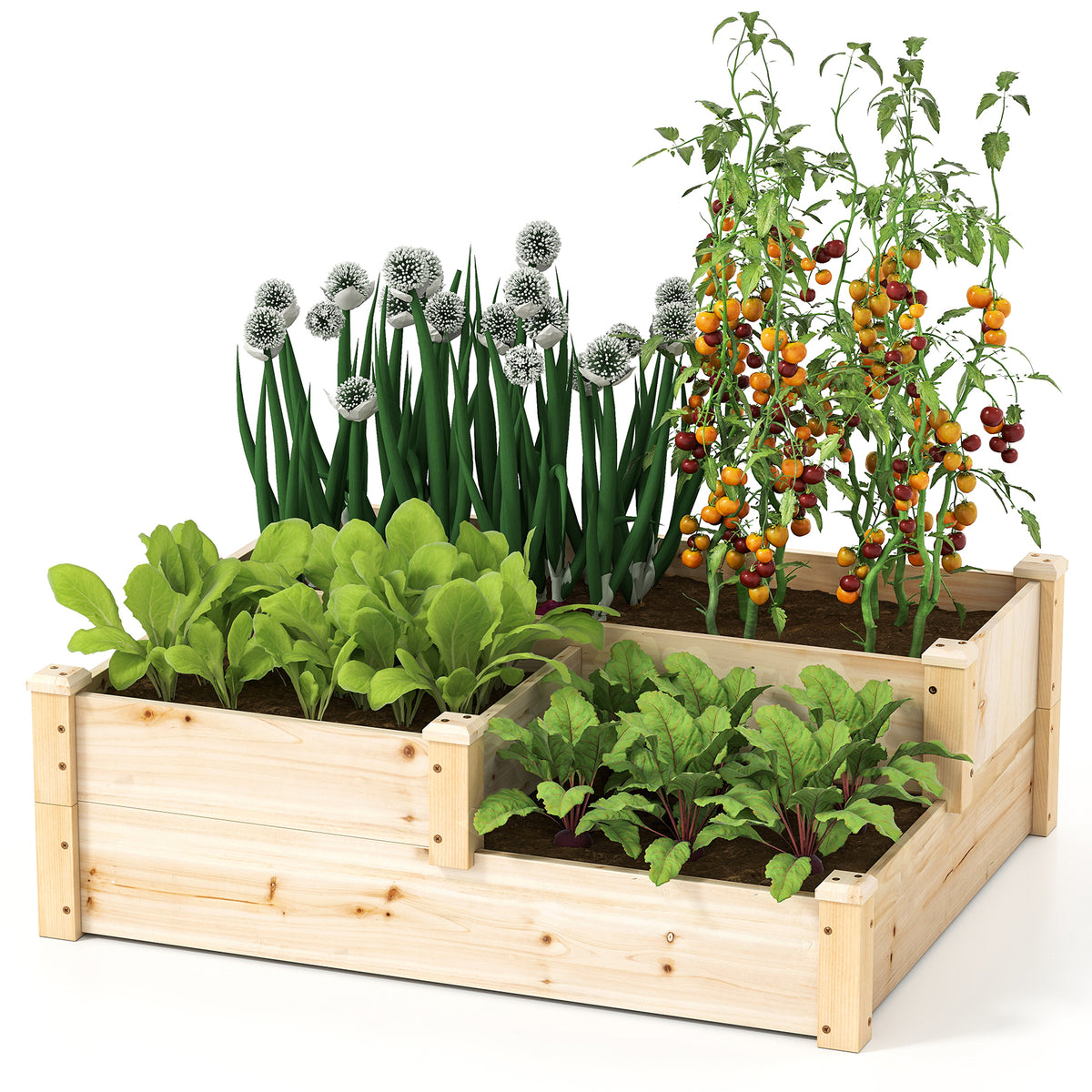3-Tier Wooden Raised Garden Bed with Open-Ended Base