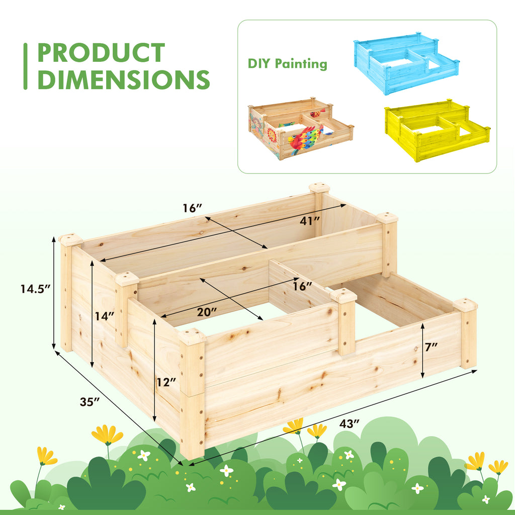3-Tier Wooden Raised Garden Bed with Open-Ended Base