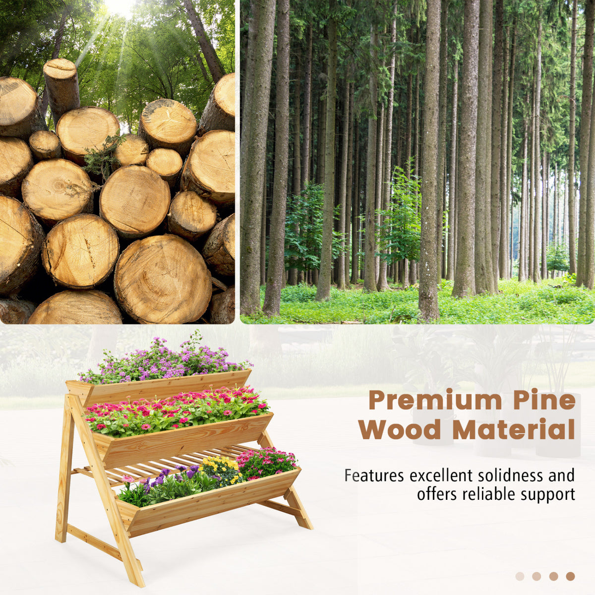 3-Tier Wooden Raised Garden Bed with Storage Shelf