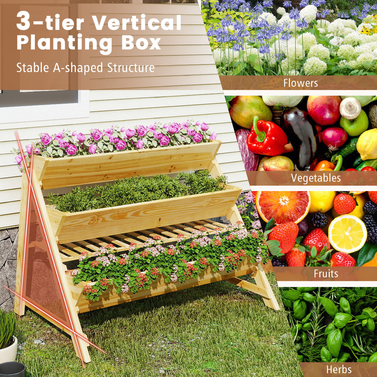 3-Tier Wooden Raised Garden Bed with Storage Shelf