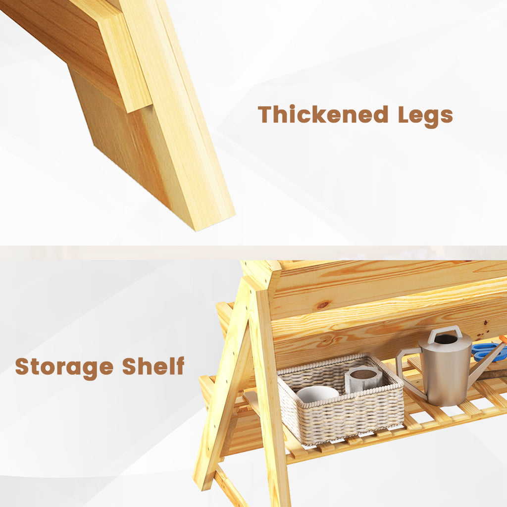 3-Tier Wooden Raised Garden Bed with Storage Shelf