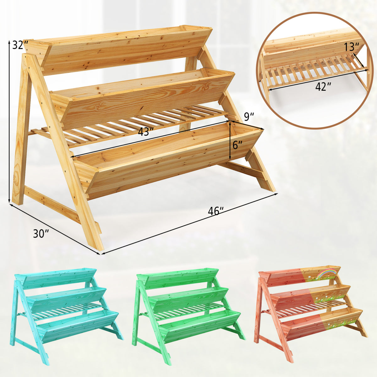 3-Tier Wooden Raised Garden Bed with Storage Shelf