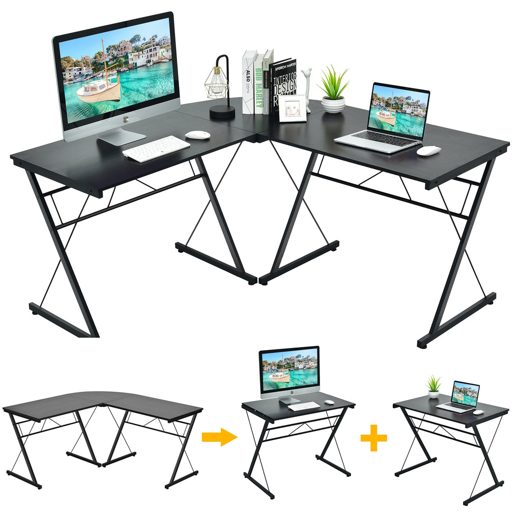 59 Inch L-Shaped Corner Computer Desk - Black