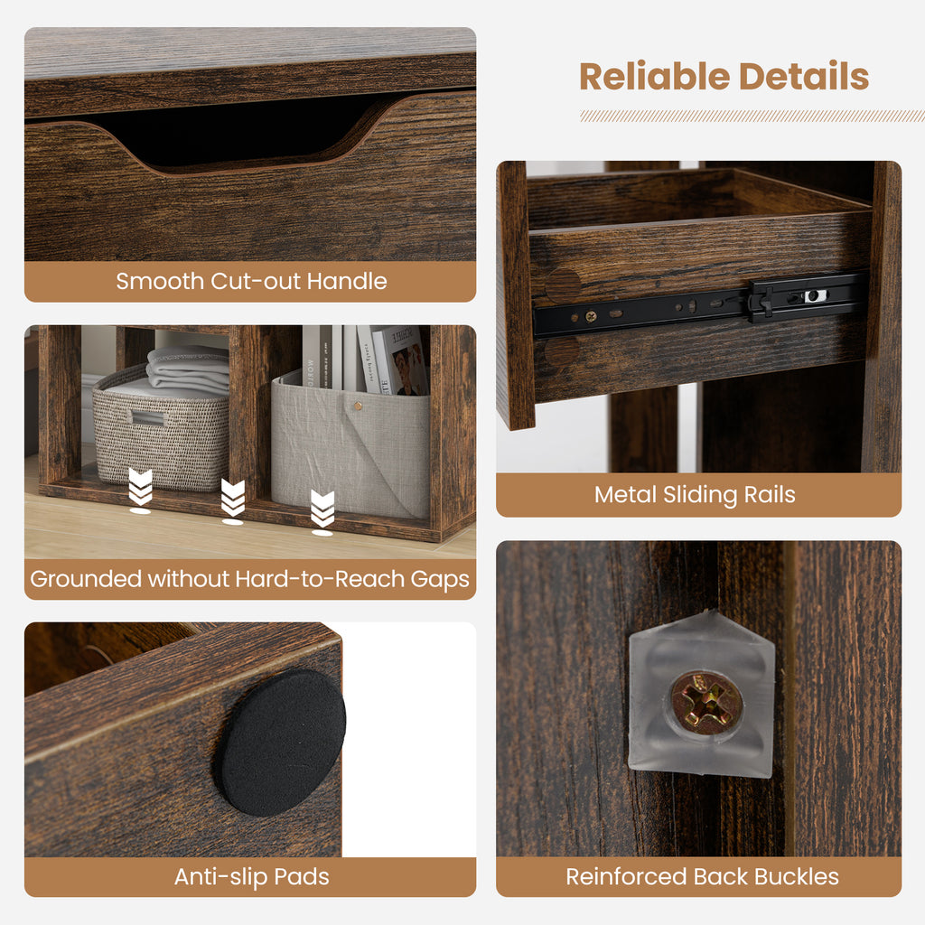 3-Cube Bookcase with Drawer & Shelves, Brown
