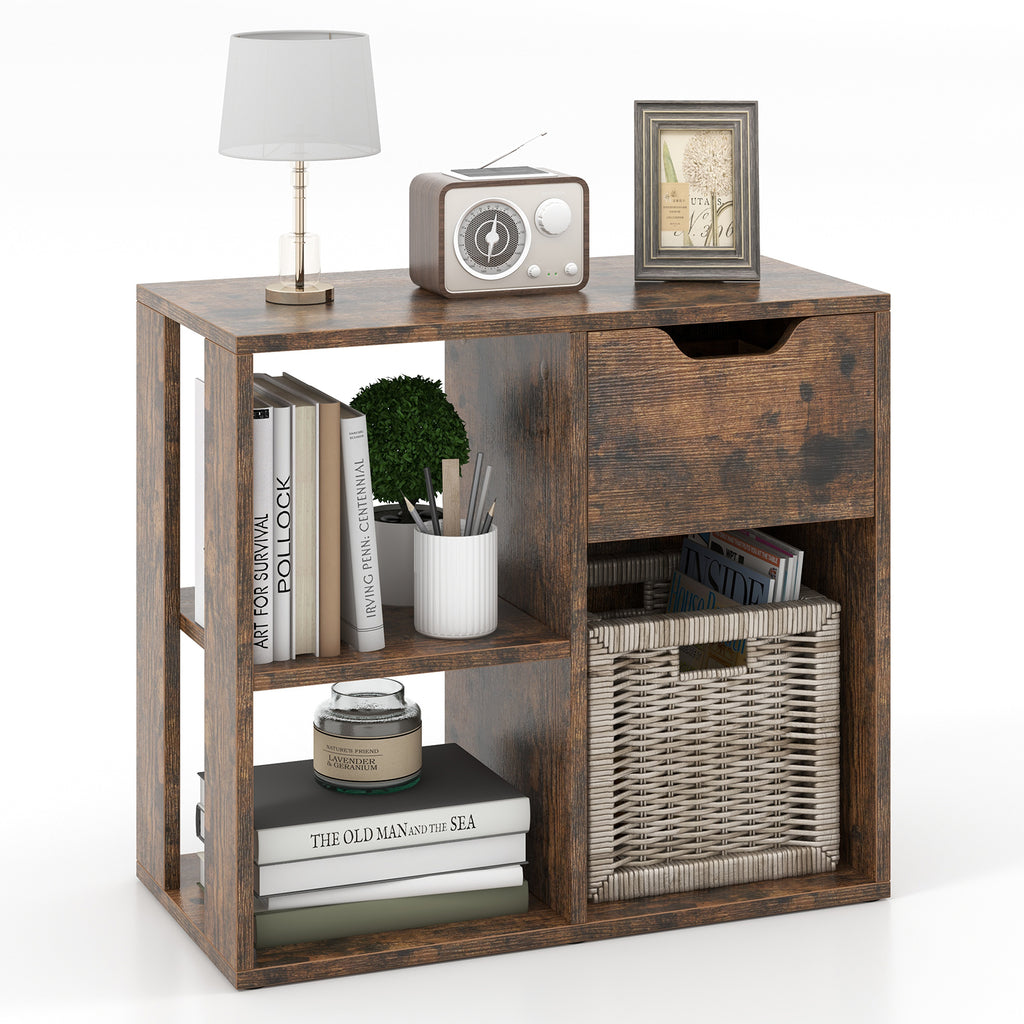 3-Cube Bookcase with Drawer & Shelves, Brown