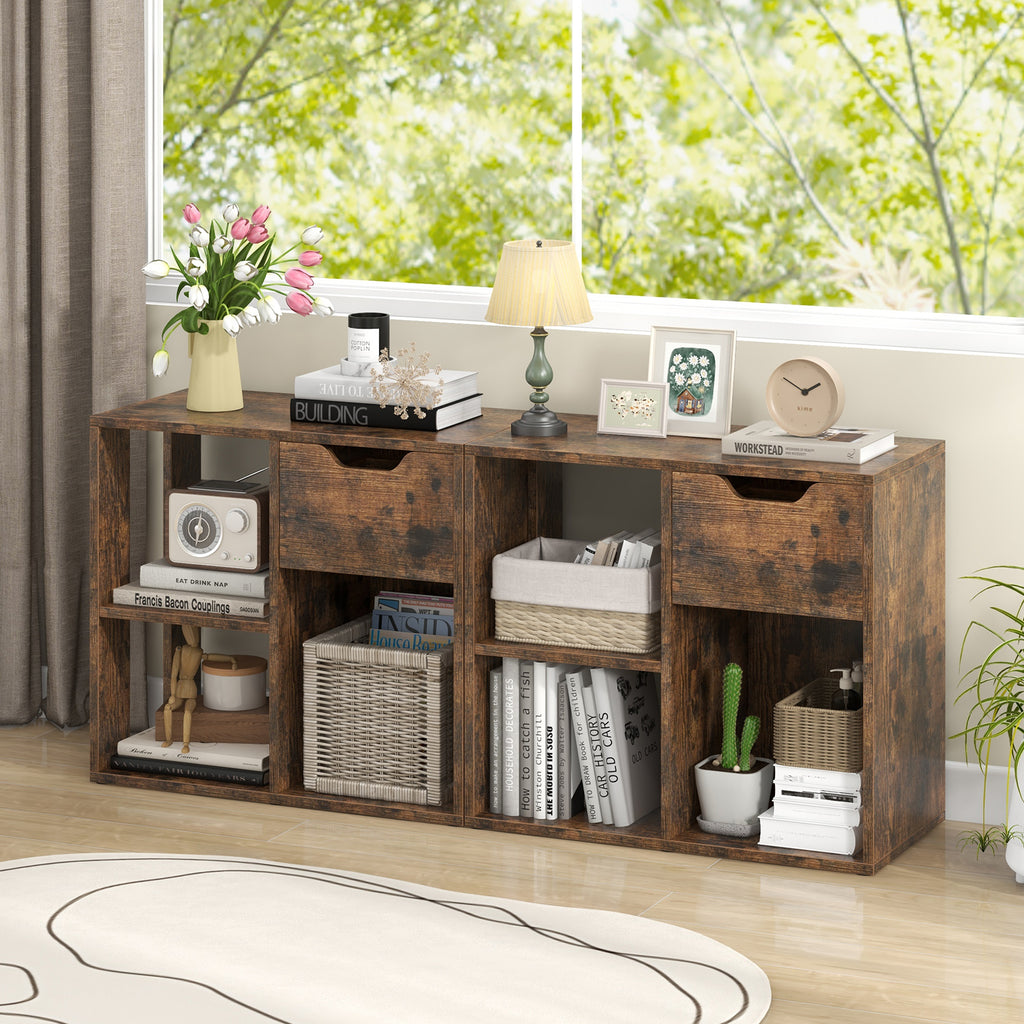 3-Cube Bookcase with Drawer & Shelves, Brown