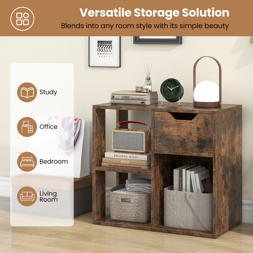 3-Cube Bookcase with Drawer & Shelves, Brown