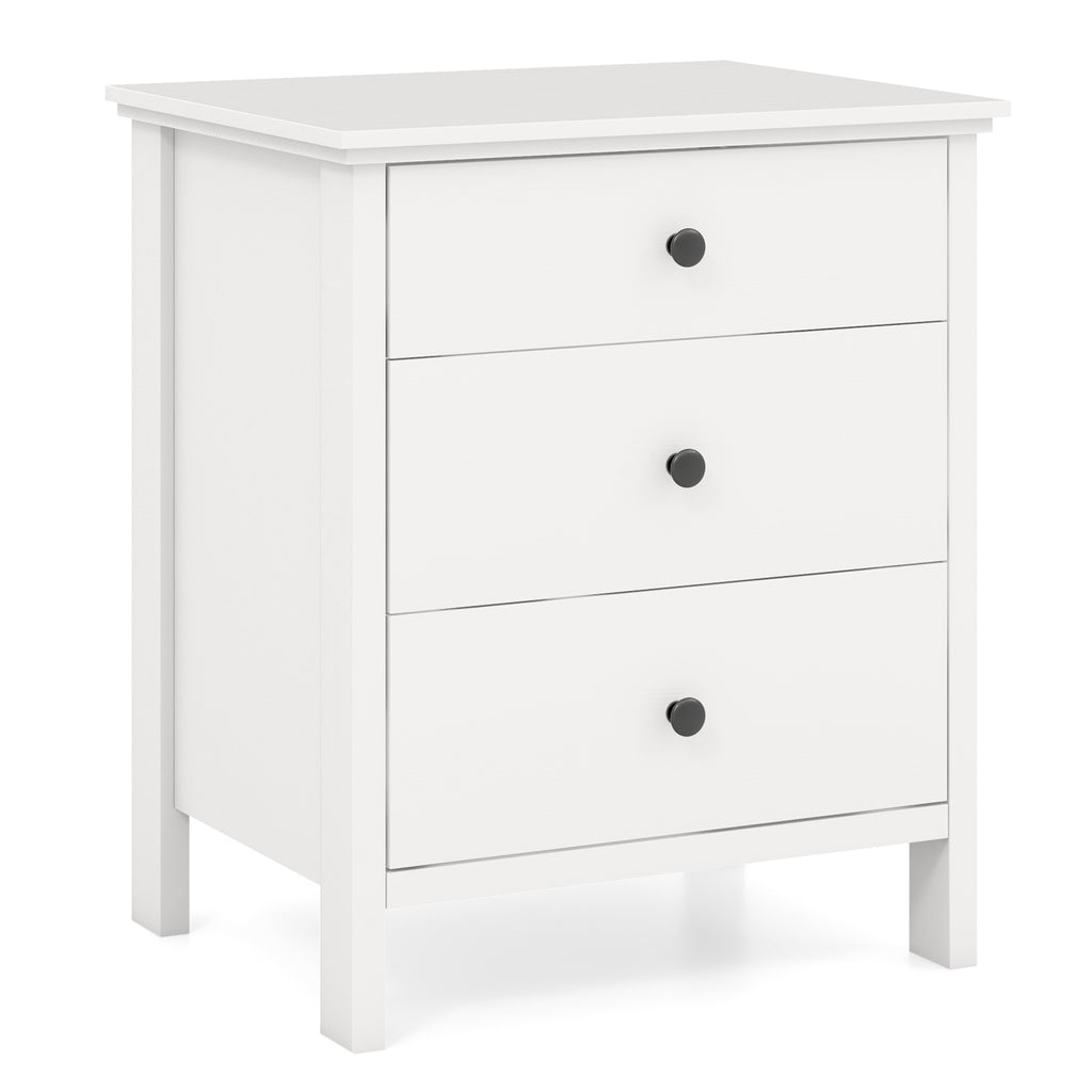 3-Drawer Wooden Nightstand, White