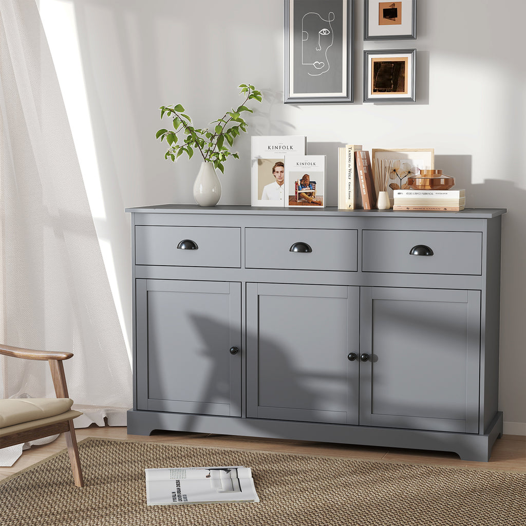 3-Drawer Sideboard Buffet Storage with Shelves - Gray