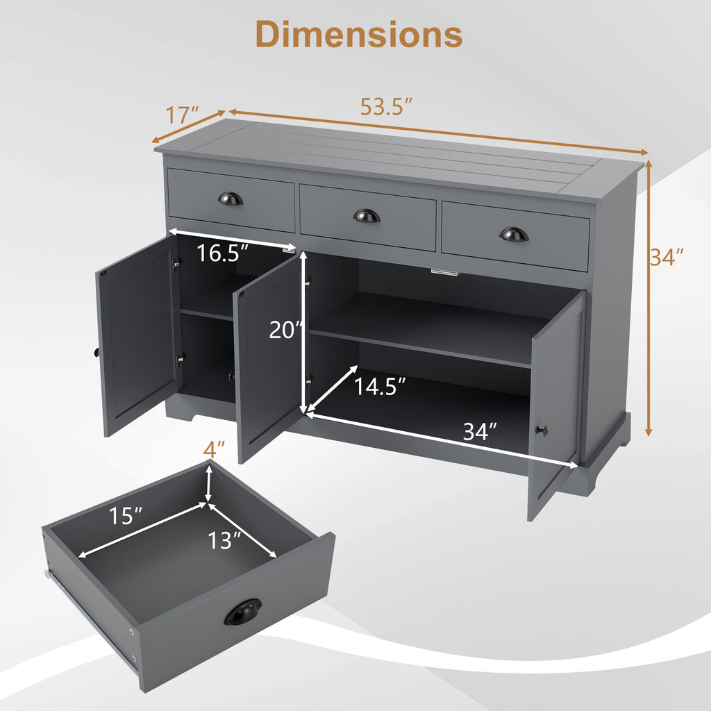 3-Drawer Sideboard Buffet Storage with Shelves - Gray