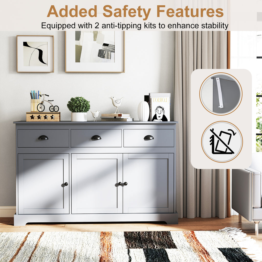 3-Drawer Sideboard Buffet Storage with Shelves - Gray