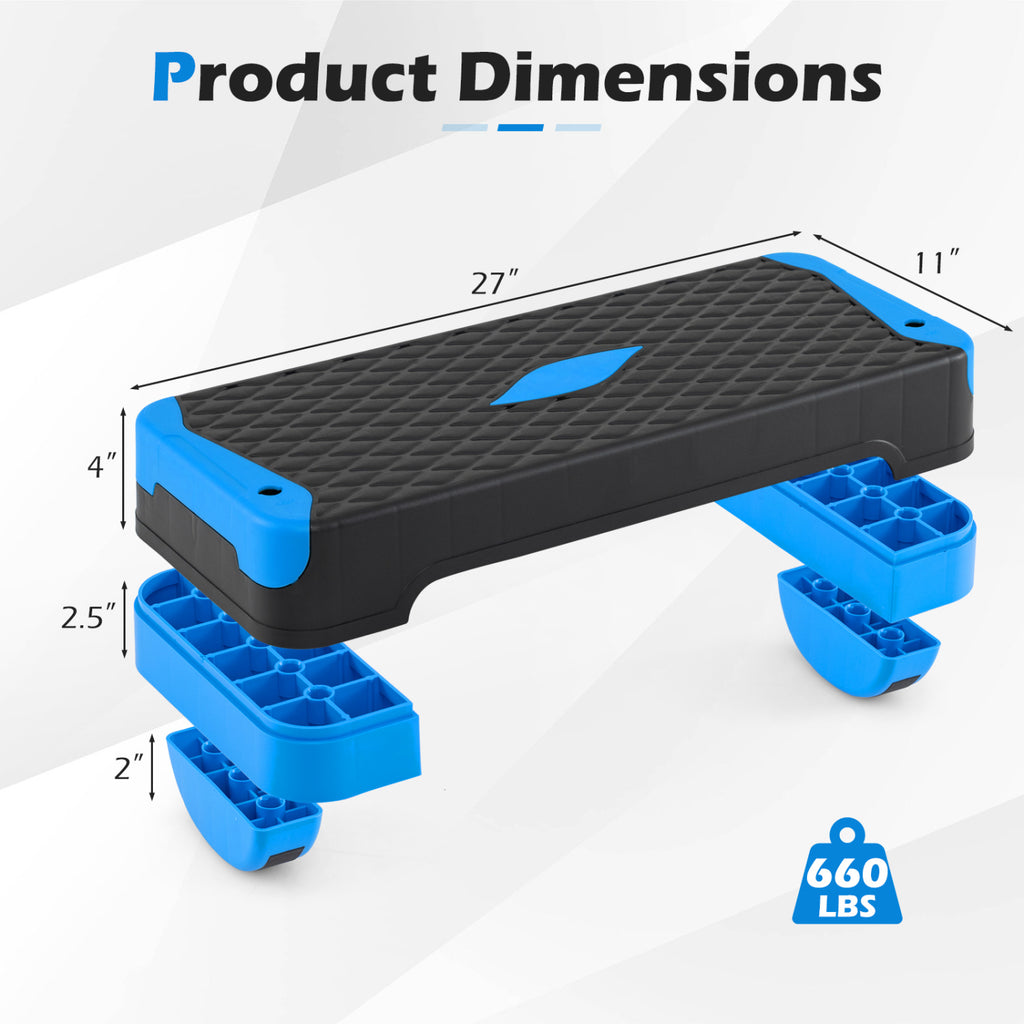3-in-1 Aerobic Step Platform Set with Risers, Balance Trainers & Resistance Bands - Blue Variation