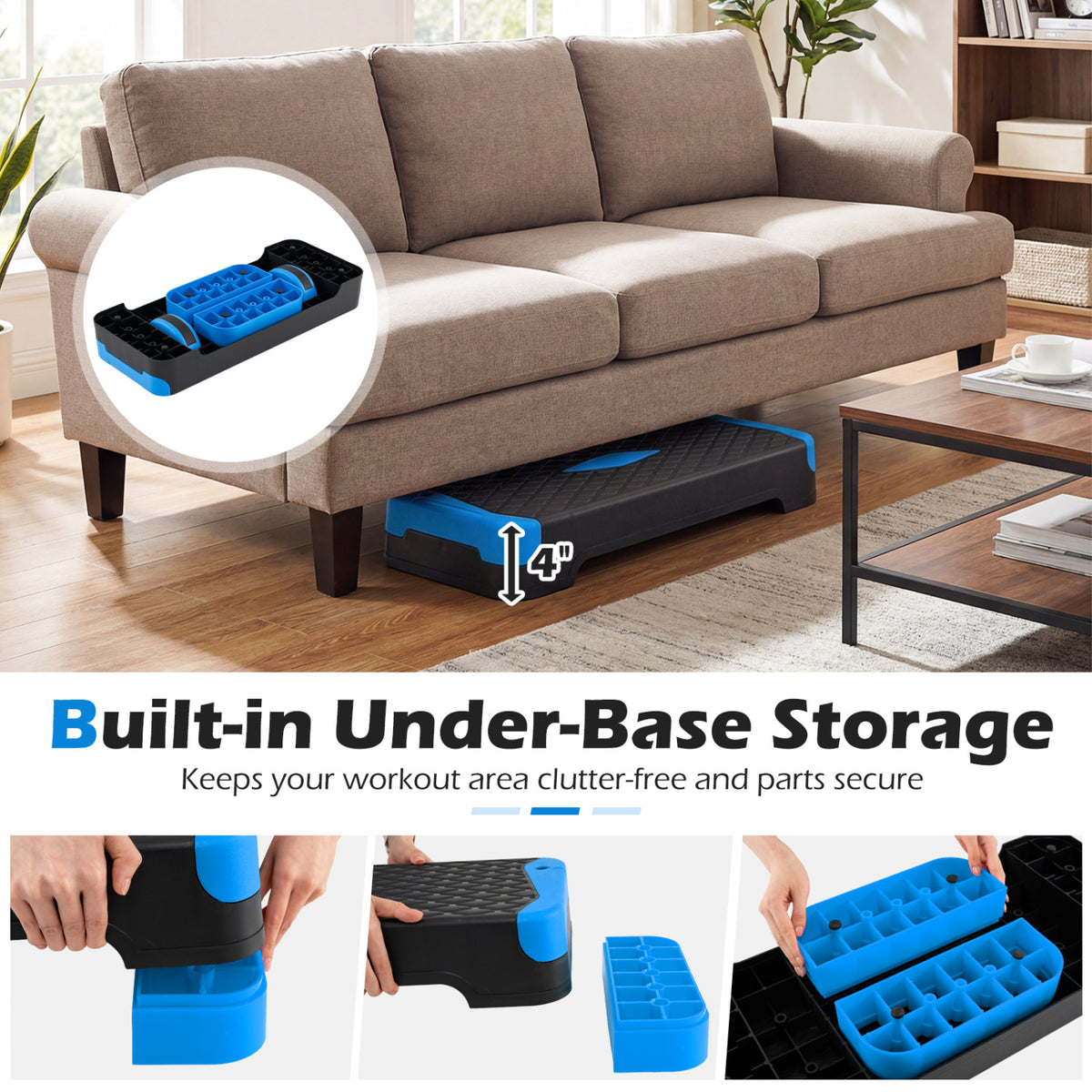 3-in-1 Aerobic Step Platform Set with Risers, Balance Trainers & Resistance Bands - Blue Variation