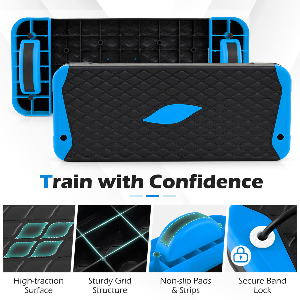 3-in-1 Aerobic Step Platform Set with Risers, Balance Trainers & Resistance Bands - Blue Variation