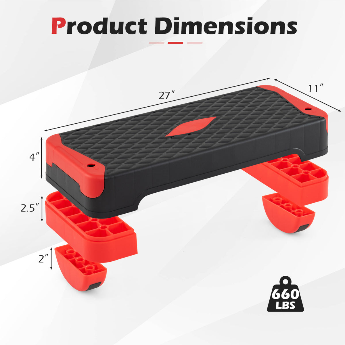 3-in-1 Aerobic Step Platform Set with Risers, Balance Trainers & Resistance Bands - Red Variation