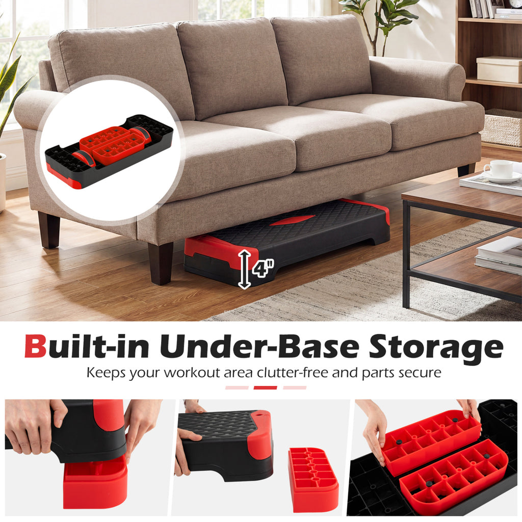 3-in-1 Aerobic Step Platform Set with Risers, Balance Trainers & Resistance Bands - Red Variation