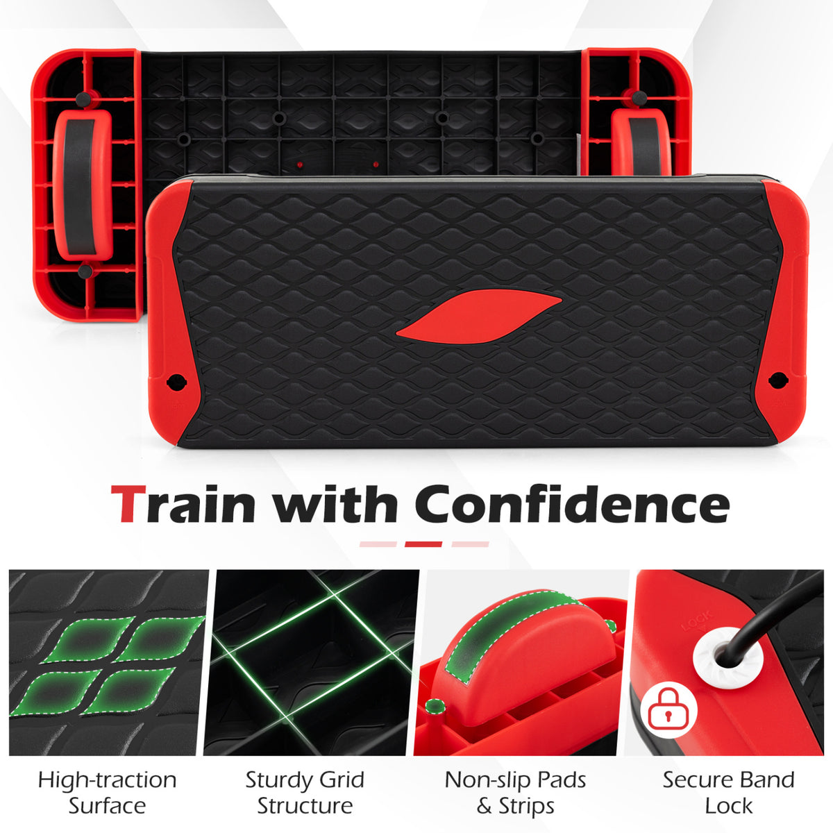 3-in-1 Aerobic Step Platform Set with Risers, Balance Trainers & Resistance Bands - Red Variation