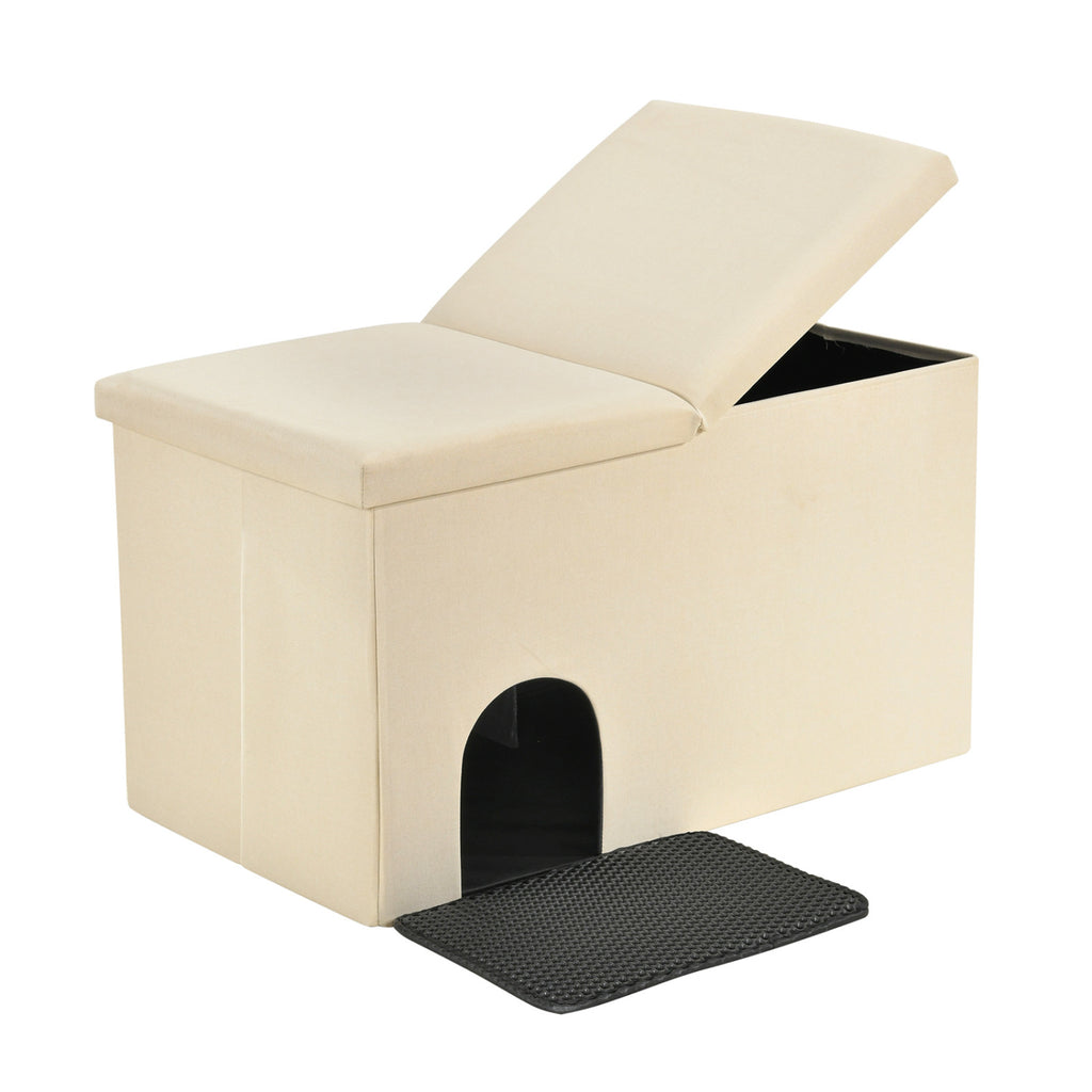 3-in-1 Cat Litter Box Enclosure with Removable Divider - Beige