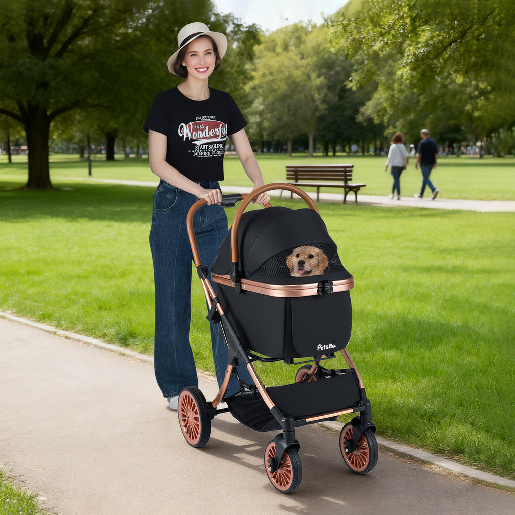 Costway 3-in-1 Foldable Pet Stroller with Sun Shade & Safety Belt - Black