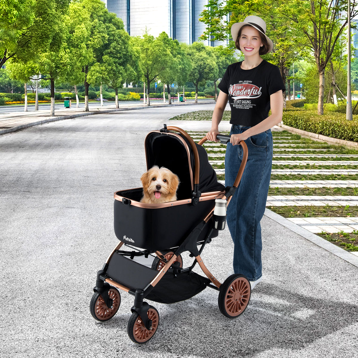 Costway 3-in-1 Foldable Pet Stroller with Sun Shade & Safety Belt - Black