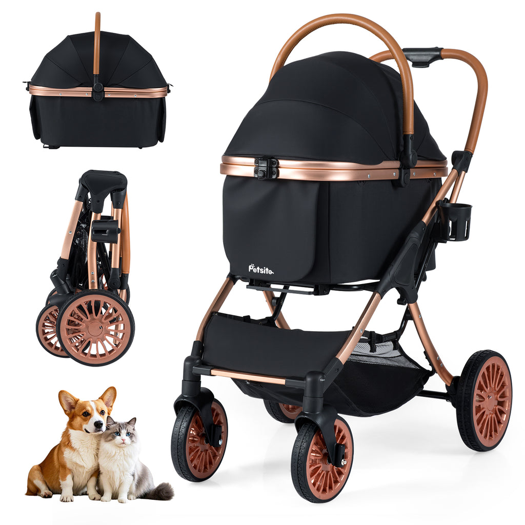Costway 3-in-1 Foldable Pet Stroller with Sun Shade & Safety Belt - Black